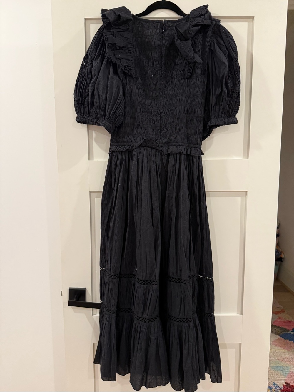 NWOT Sea NY Midi Puff-Sleeve Black Dress with Ruffle Collar - Picture 3 of 3